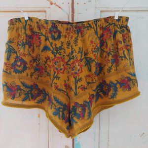 ZARA trafaluc collection multi color boho stretch waist short/XS/mustard, blue